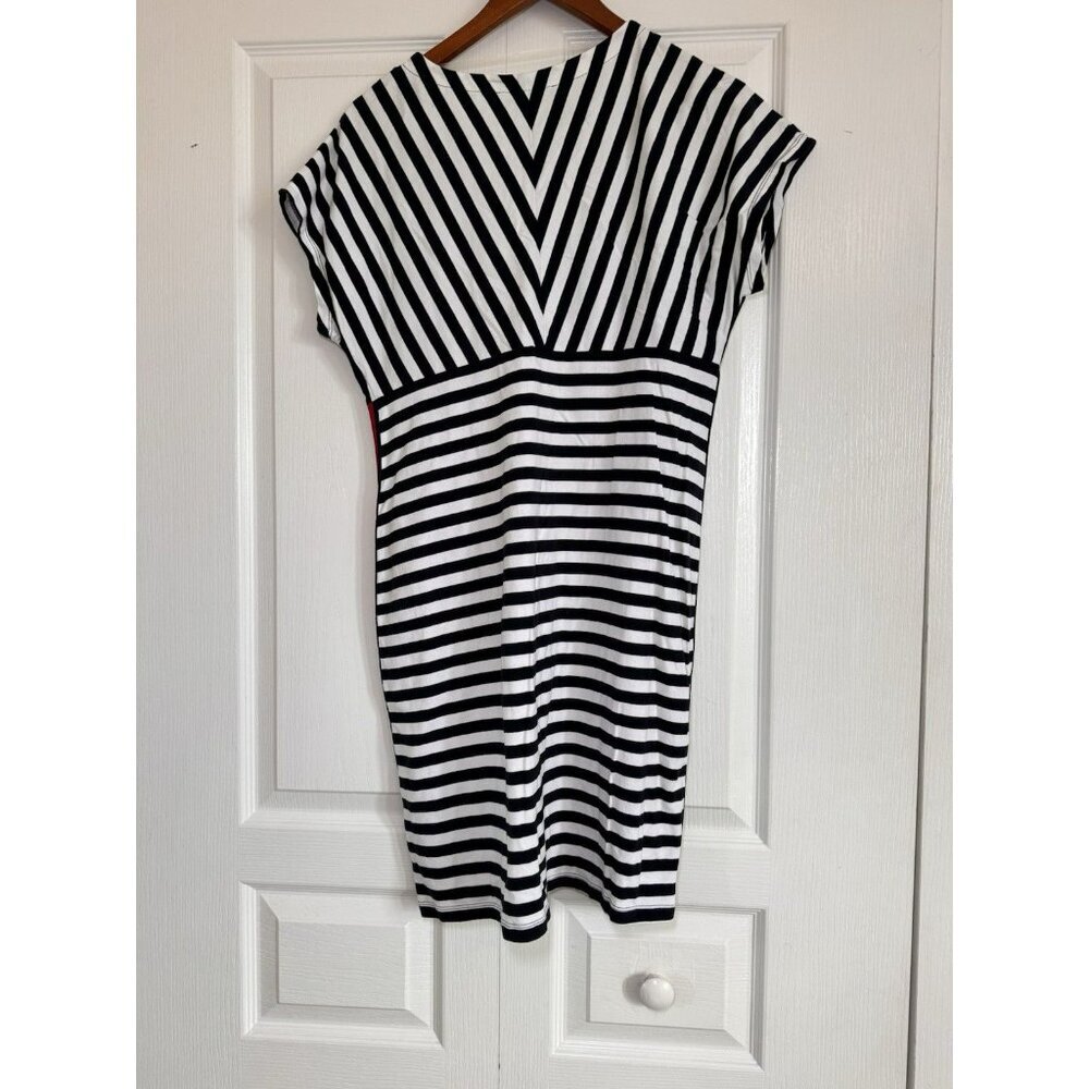 Tommy Hilfiger Striped Dress M Black White V-Neck Nautical Red Stripe - Picture 7 of 7
